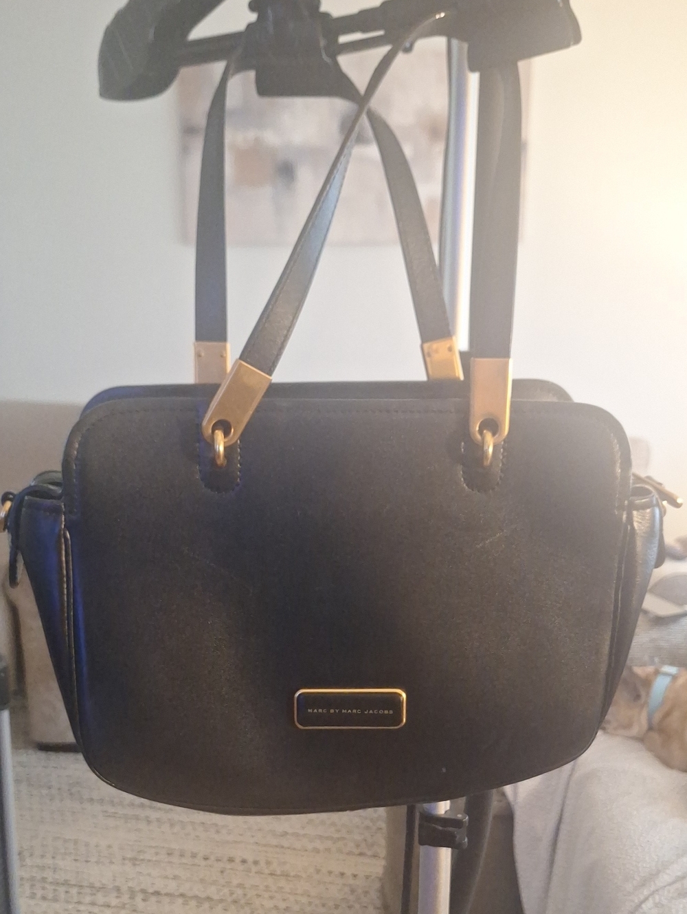 Marc by Marc Jacobs Black Saffiano Satchel with Gold Hardware